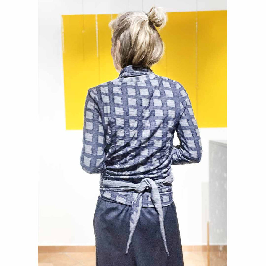 MORGAN CHECK - Maglia incrociata lana sottile jacquard