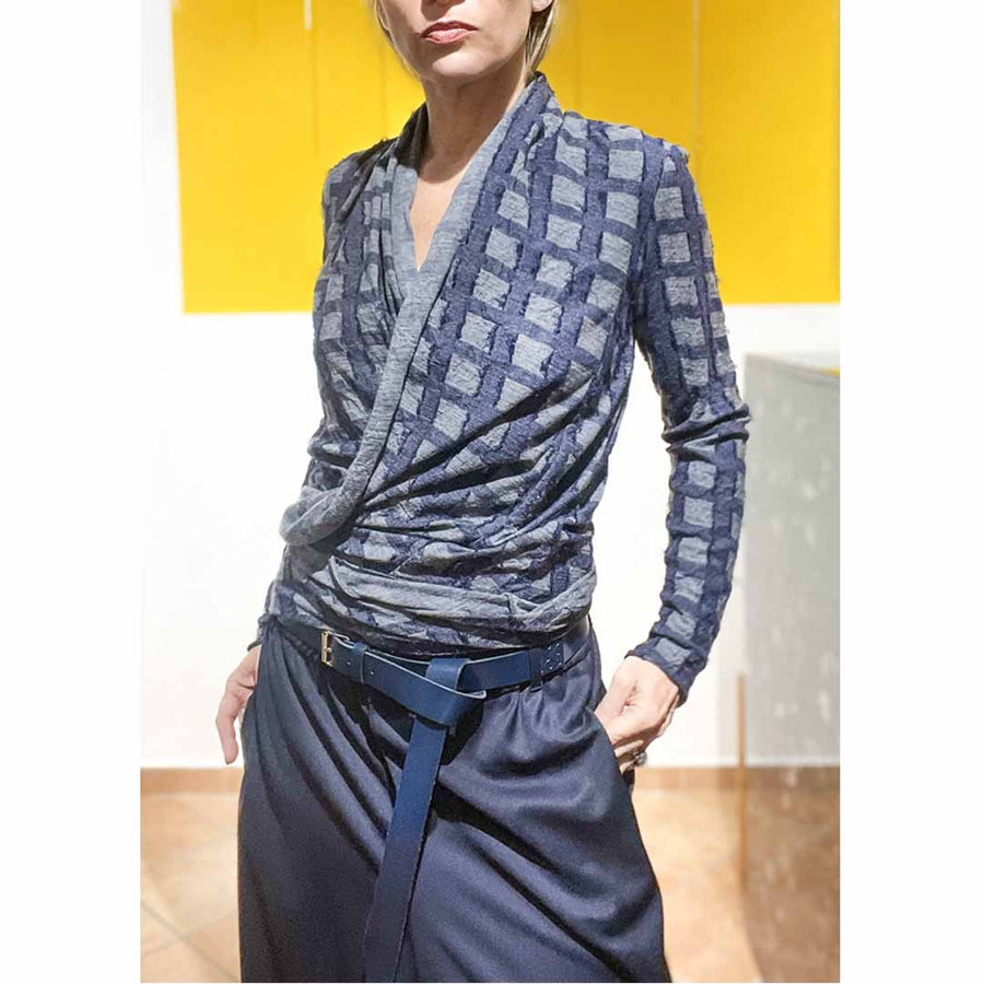 MORGAN CHECK - Maglia incrociata lana sottile jacquard