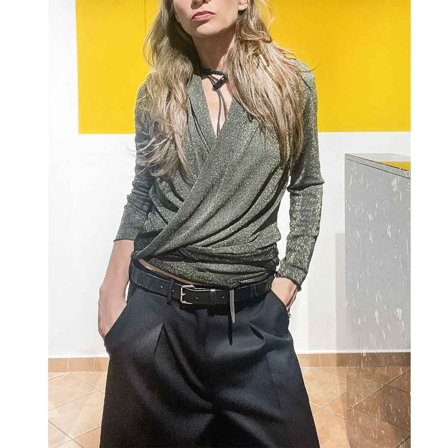 MORGAN LUREX - Maglia aperta incrociata dal filato viscosa fluida lurex