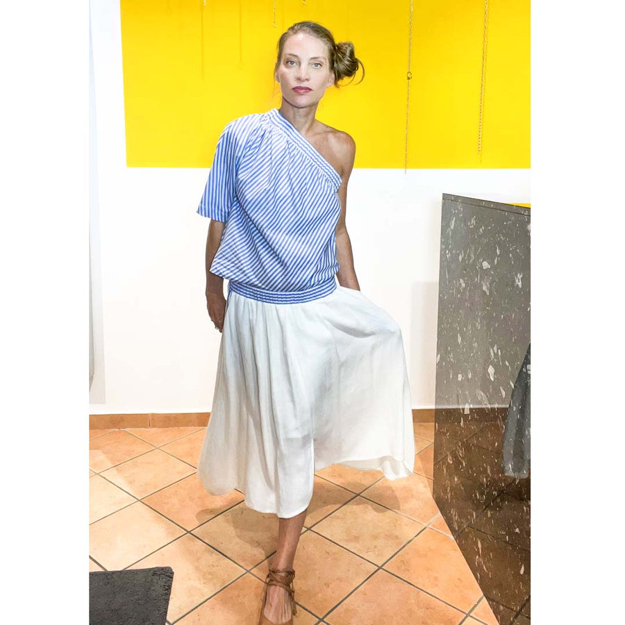 NARCHE' - Gonna in lino trama a stuoia  colore bianco