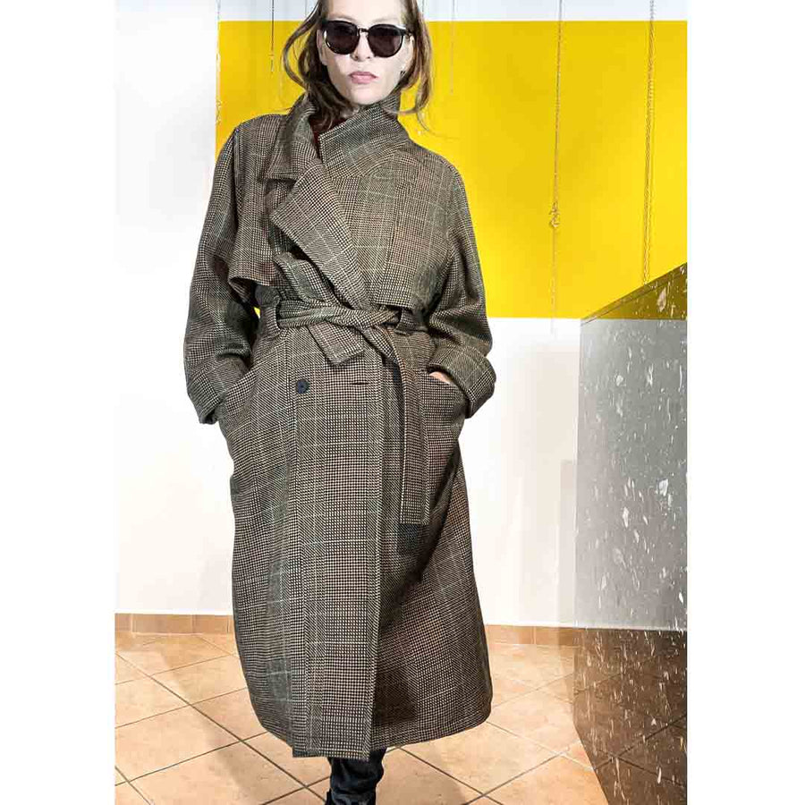 PARTENOPE CHECK 2 - Trench coat -100% pura lana