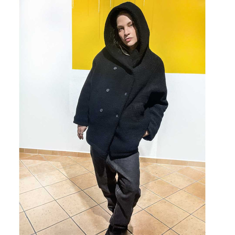 Pikes -cappotto giubbotto pesante 100% lana imbottito - nero