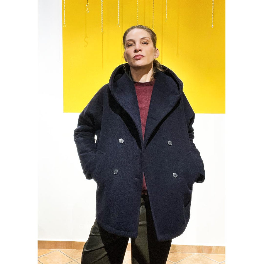 PIKES - Cappotto in lana blu - con fodera imbottita