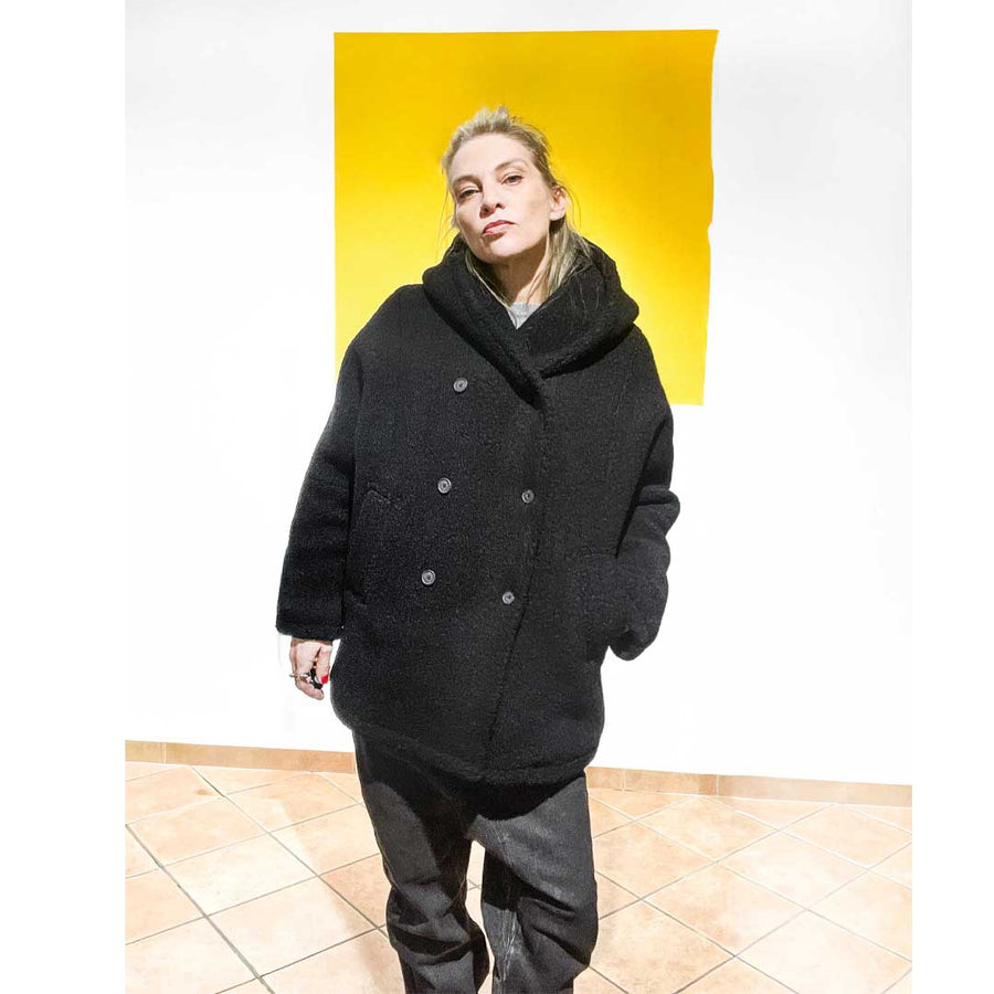 Pikes -cappotto giubbotto pesante 100% lana imbottito - nero