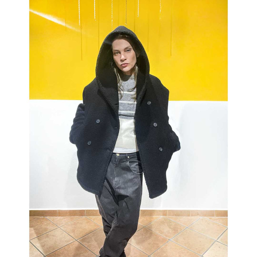 Pikes -cappotto giubbotto pesante 100% lana imbottito - nero