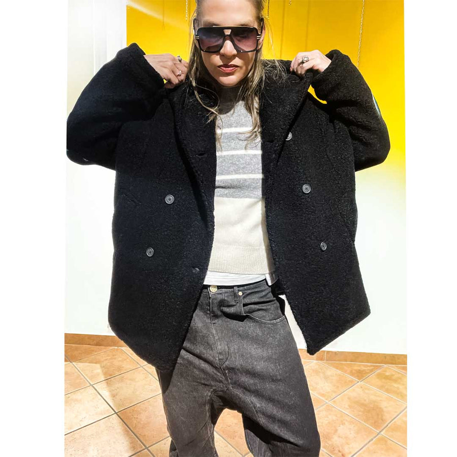 Pikes -cappotto giubbotto pesante 100% lana imbottito - nero