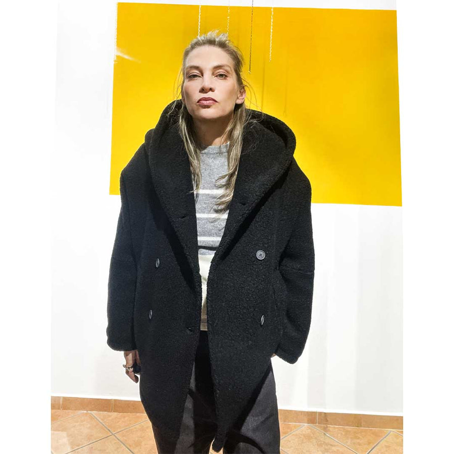 Pikes -cappotto giubbotto pesante 100% lana imbottito - nero