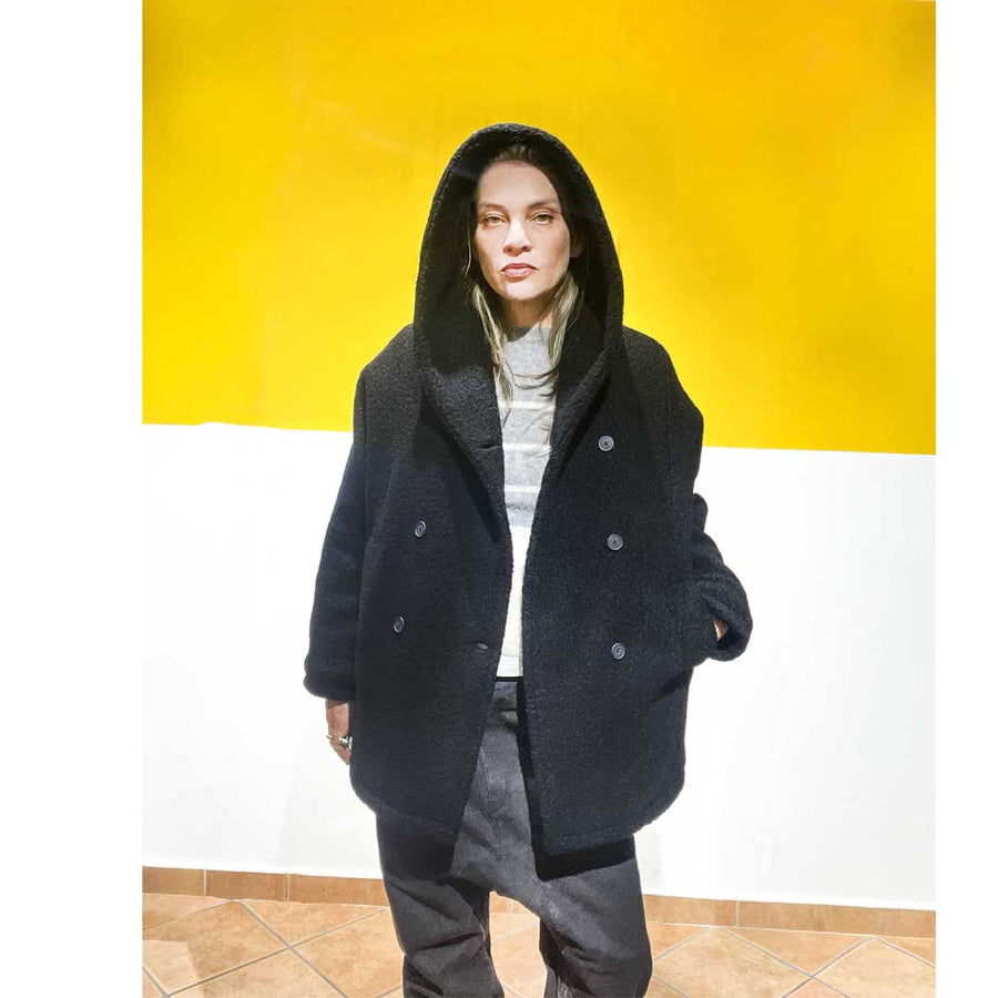 Pikes -cappotto giubbotto pesante 100% lana imbottito - nero