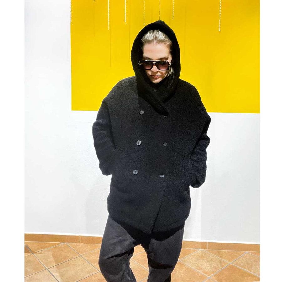 Pikes -cappotto giubbotto pesante 100% lana imbottito - nero