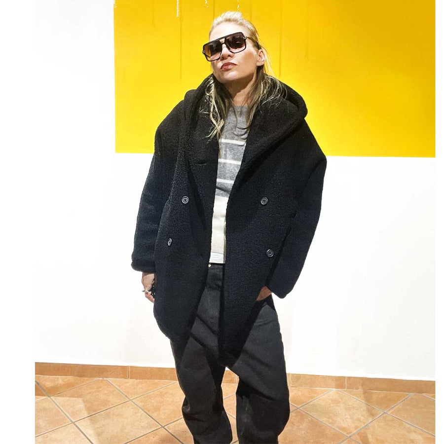 Pikes -cappotto giubbotto pesante 100% lana imbottito - nero