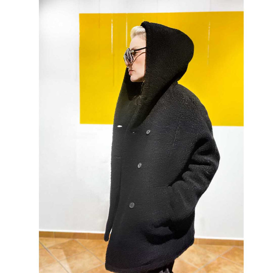 Pikes -cappotto giubbotto pesante 100% lana imbottito - nero