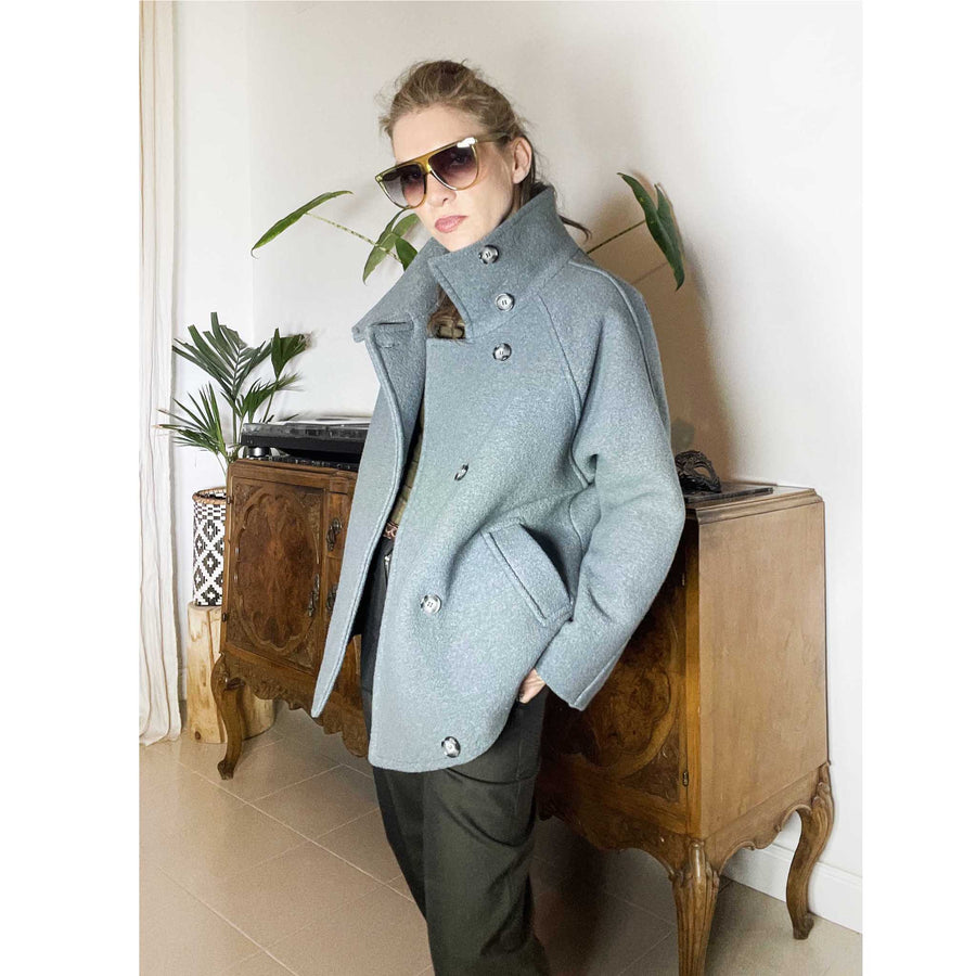 PRAIRE - Cappotto 100% lana avio-con fodera imbottita