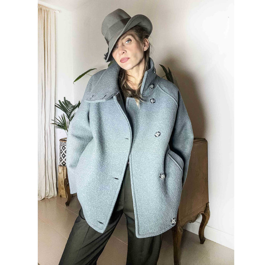 PRAIRE - Cappotto 100% lana avio-con fodera imbottita