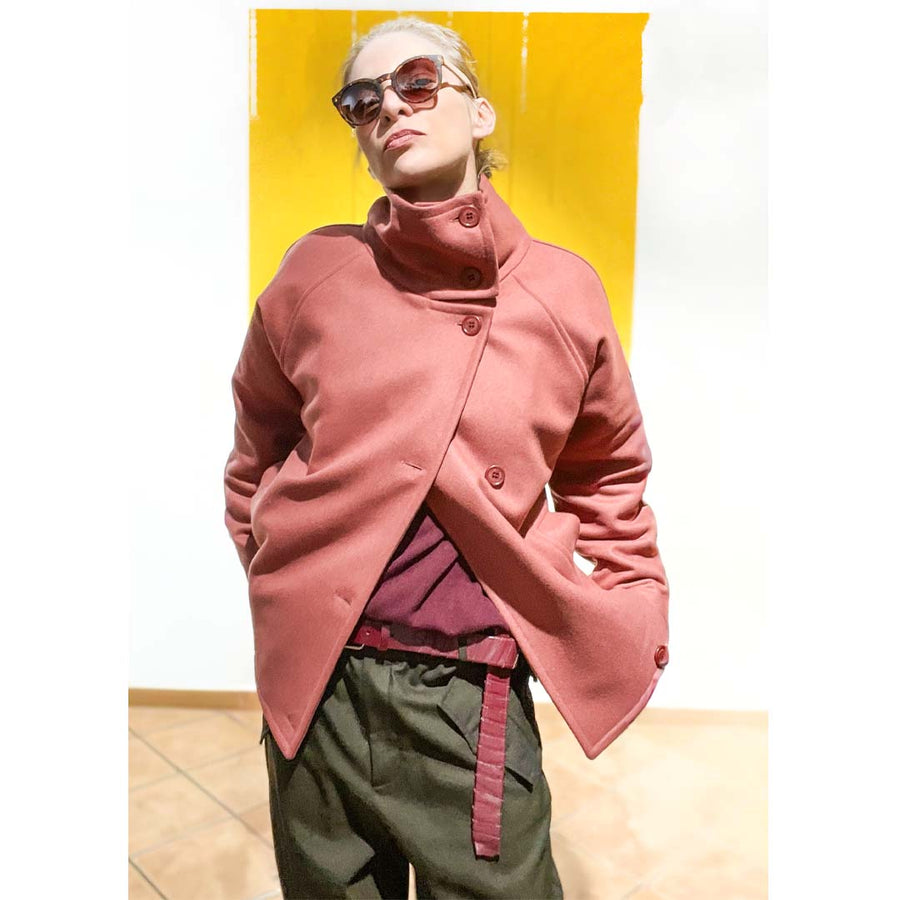 Praire - cappotto in lana rosa blush con fodera imbottita