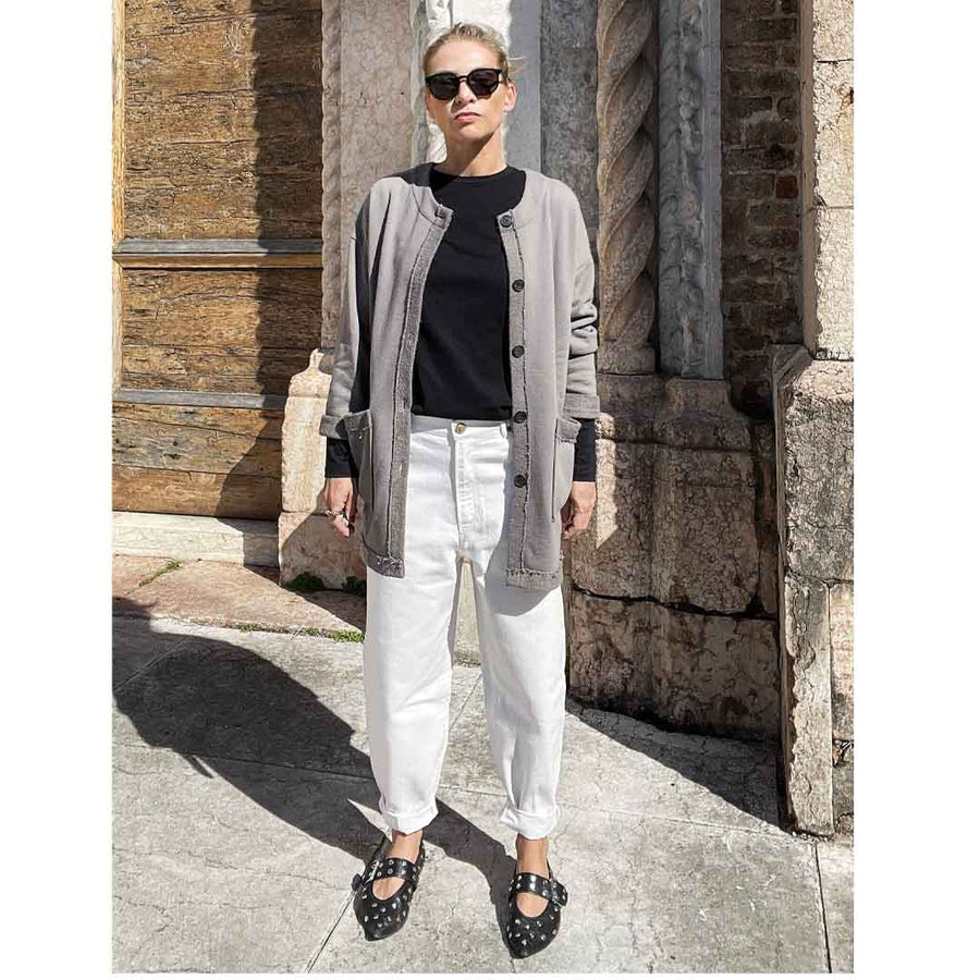 PRETTY - Cardigan felpa lungo con tasche davanti -GRIGIO