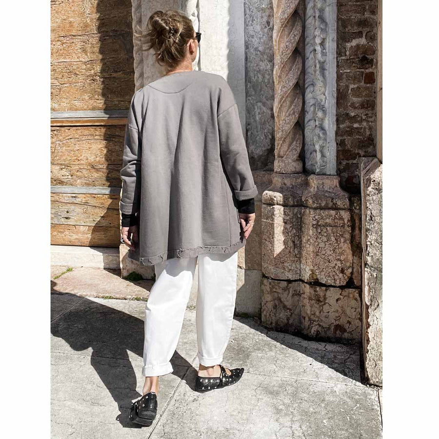 PRETTY - Cardigan felpa lungo con tasche davanti -GRIGIO
