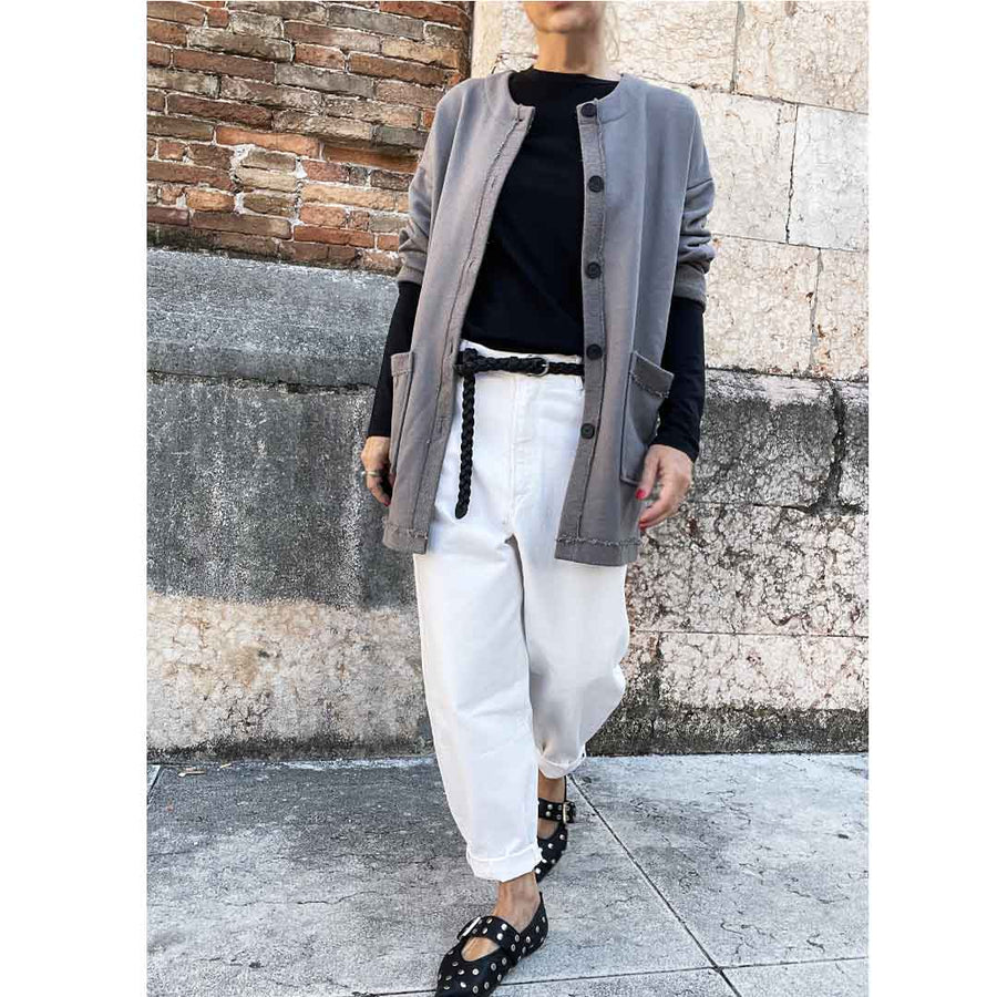 PRETTY - Cardigan felpa lungo con tasche davanti -GRIGIO