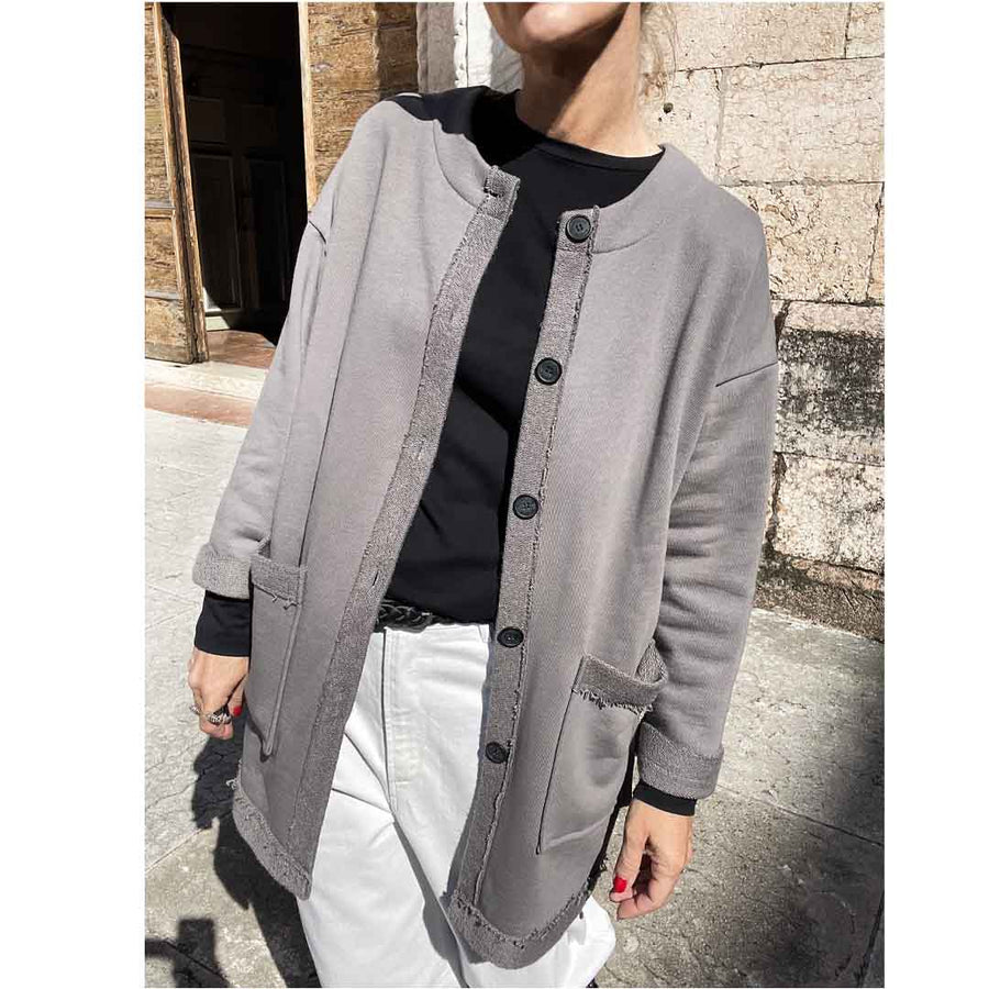 PRETTY - Cardigan felpa lungo con tasche davanti -GRIGIO