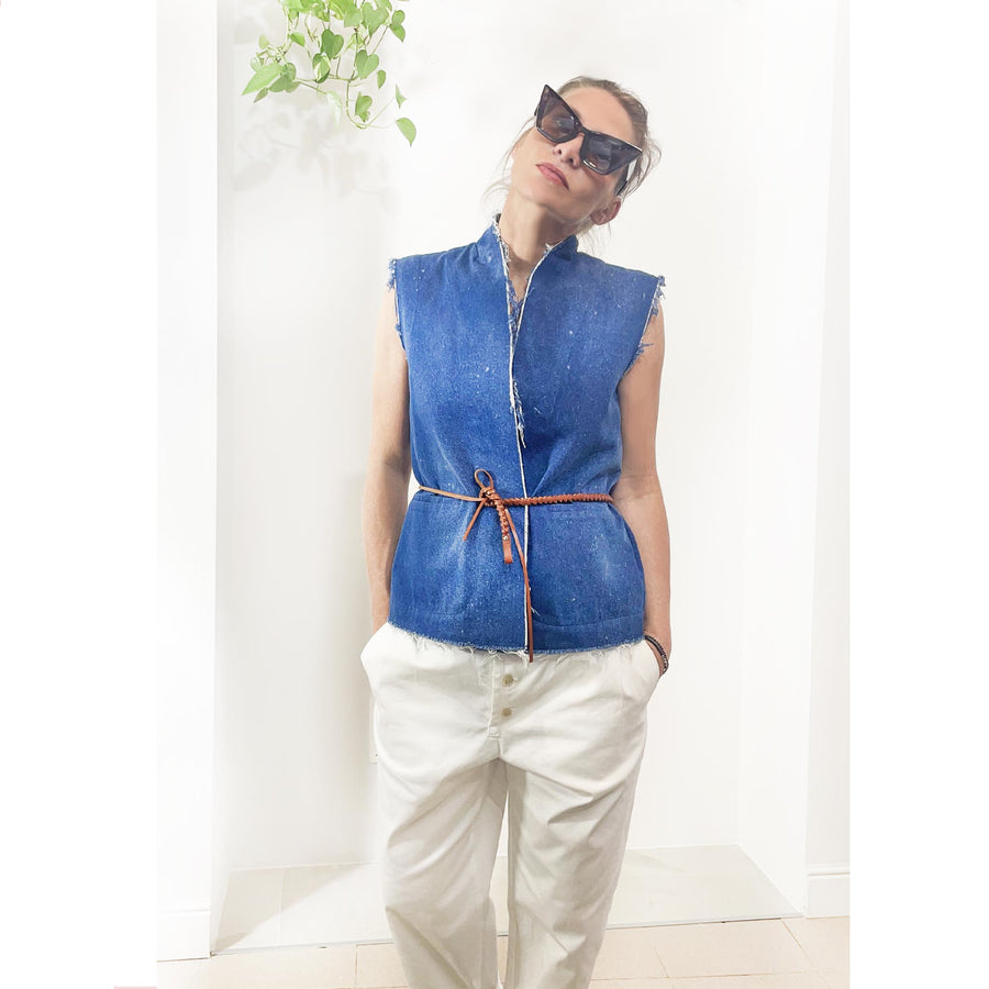 SELFIE JEANS washed- Gilet jeans taglio vivo