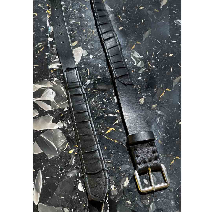 ZIG-ZAG - Cintura fatta a mano - Vera pelle -colore nero - UNISEX