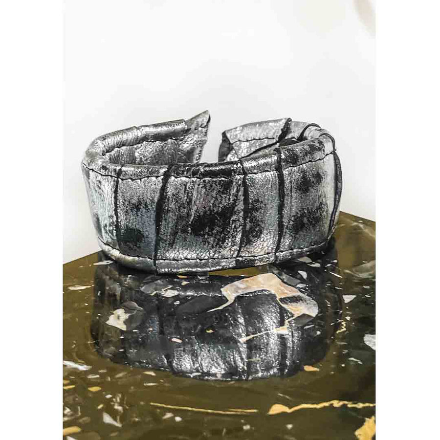 ZOE - Bracciale vera pelle fatto a mano- ARGENTO